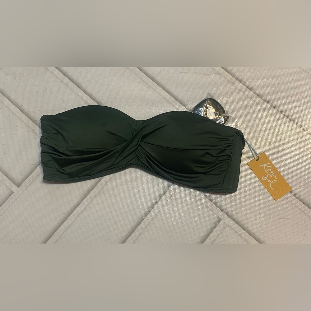 NWT Kona Sol Dark Green Bikini Top w/Twist Front, L(12/14)